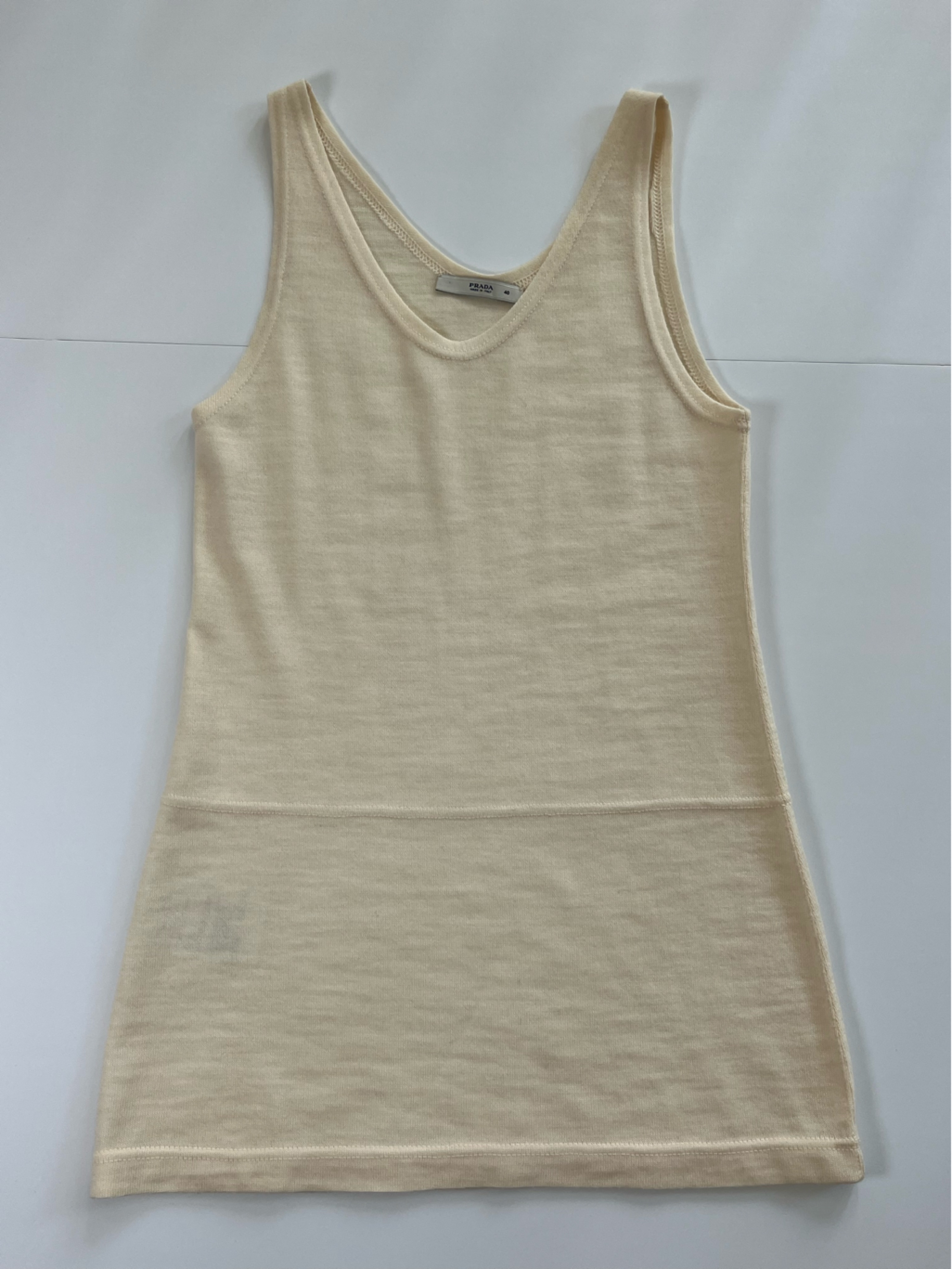 Prada Cream 100% Virgin Wool Longline Tank Sweater Size 40 Nwot